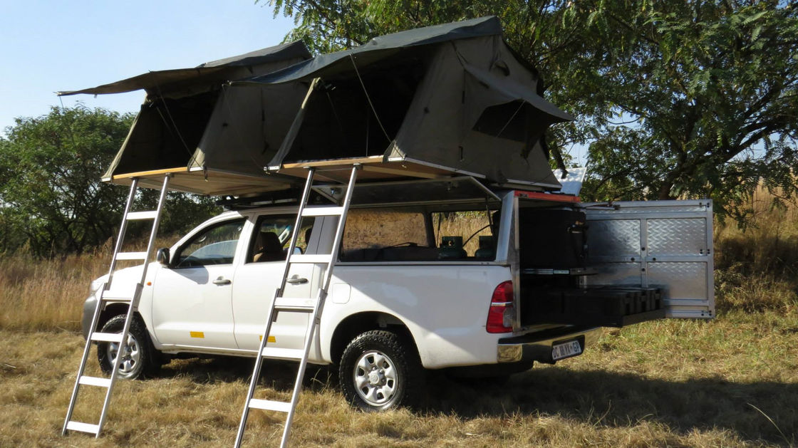 Tenda Camping Anti UV 4x4, Rooftop Pop Up Camper Tent Dengan Tangga 2.3m