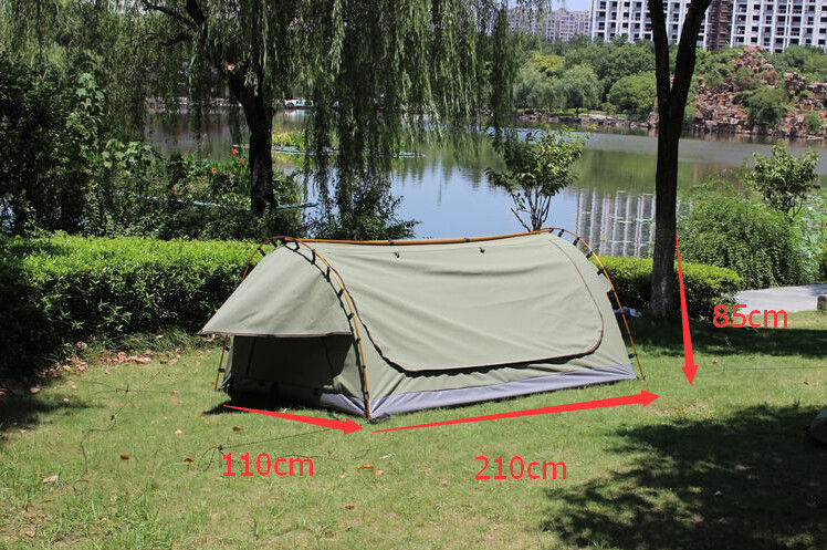 Canvas Famliy 2 Man Swag Tent, YKK Zipper Swag Bag Tent Dengan Tiang Aluminium